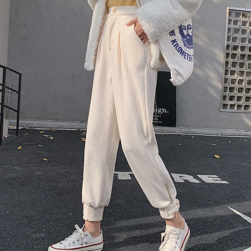 Women Autumn Simplicity Office Lady Loose Solid Color High Waist Appear Thin Straight Ladies Fashion All-match Cropped Pants