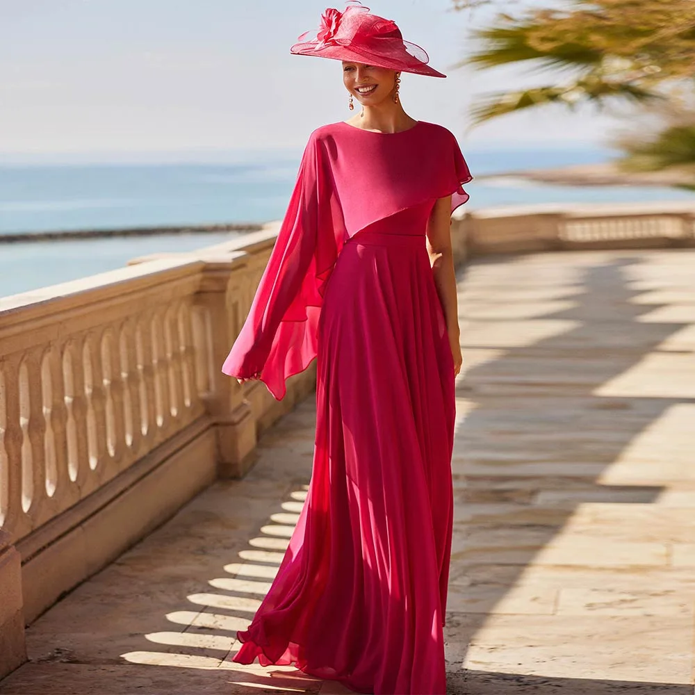 

Elegant Wedding Guest Dresses for Women 2025 O Neck Cape Mother of the Bride Dress Ruffle A Line Belt Floor Length Formal Dress