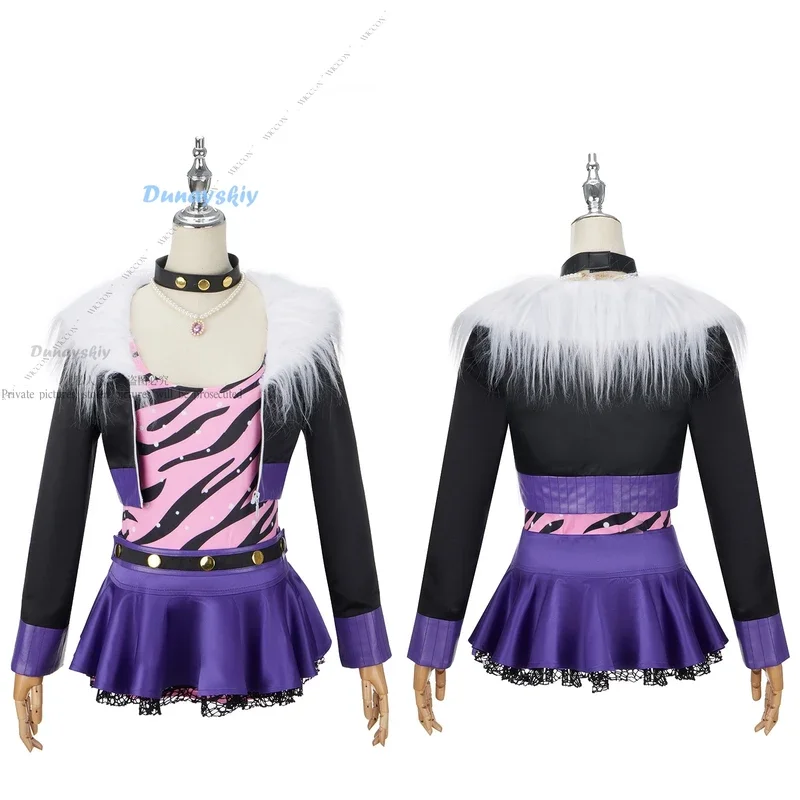 Clawdeen Wolf Monster Cosplay Kostüm Perücke für Frauen Halloween Karneval Rollenspiel Uniform Perle Halskette Rock hoch sexy Party