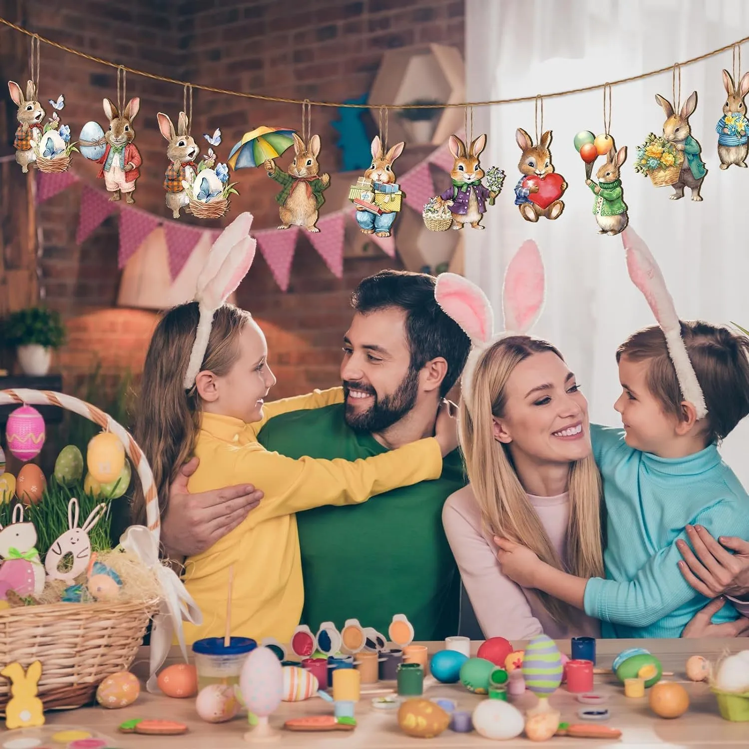 12/24/36 قطعة قلادة أرنب خشبية عيد الفصح ديكور المنزل بيضة عيد الفصح الأرنب زخرفة لمتجر حديقة الفناء لوازم عيد الفصح