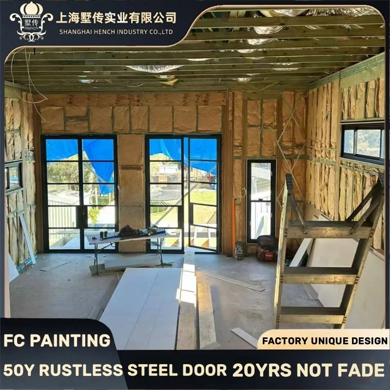 French Door Custom Steel Frame Glass Swing Door with Hardware