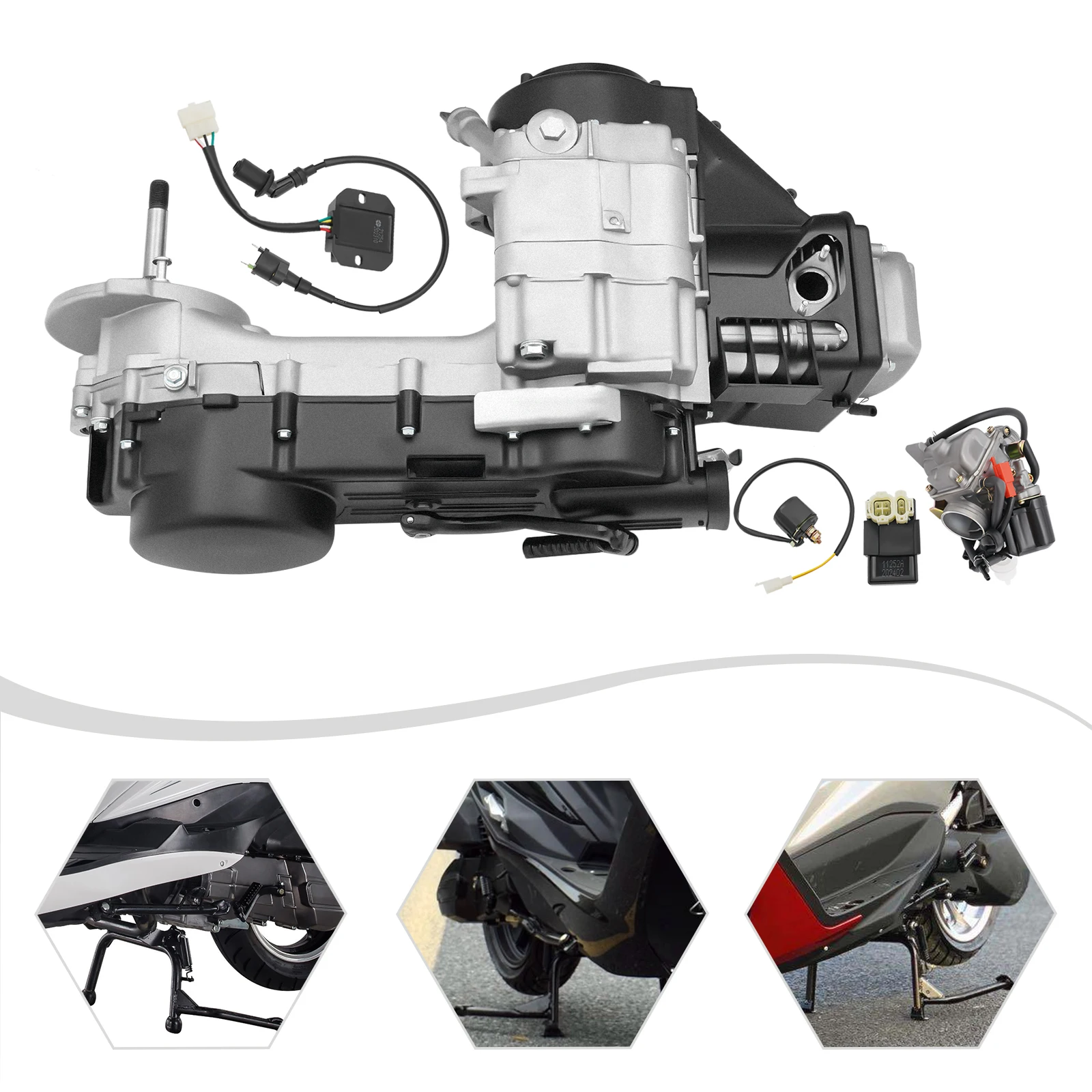 Комплект 4-тактного двигателя 150CC, двигатель GY6 с длинным корпусом 11 дюймов, одноцилиндровый двигатель с автоматическим карбюратором для мопеда, скутера, картинга