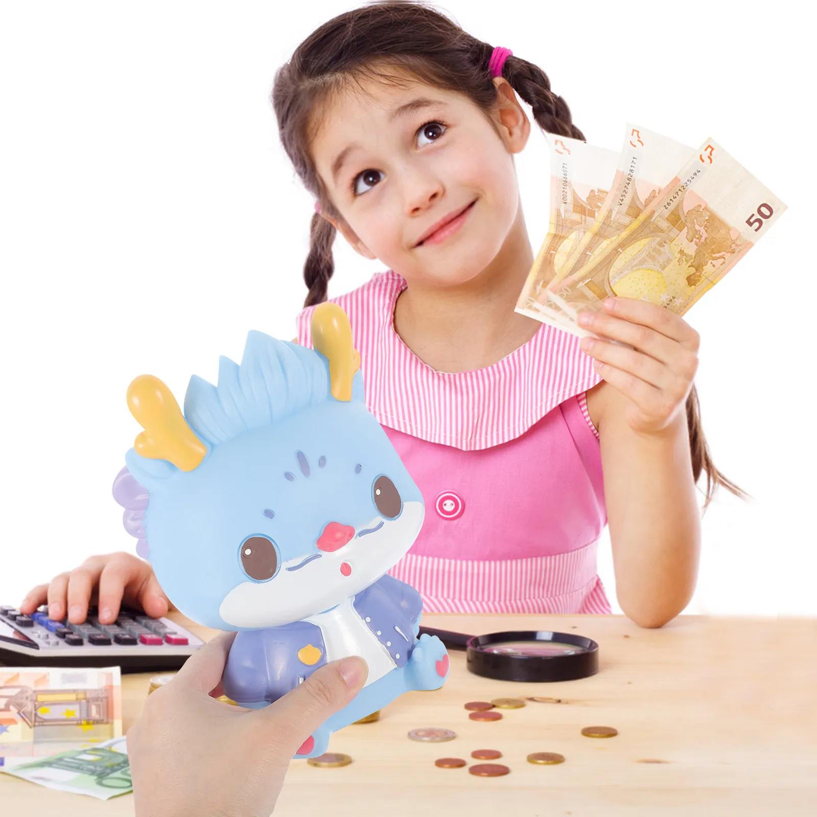 Dragon Zodiac Piggy Bank Cartoon Style Resin Money Jar for Kids Saving Habit Desktop Decor New Year Birthday Gift Dragon Coin
