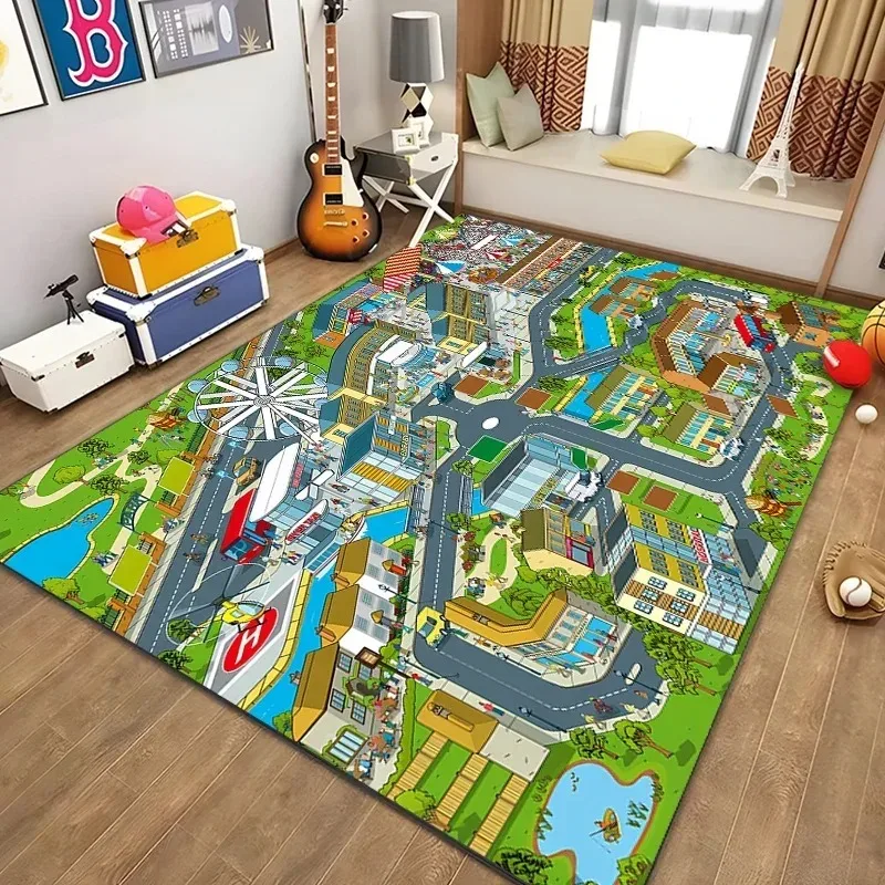Traffic Road Pattern Mat Kids Play Rug Educational Toy Children's Room Floor Mat Home Decoration Colorful Vehicle Design Carpet