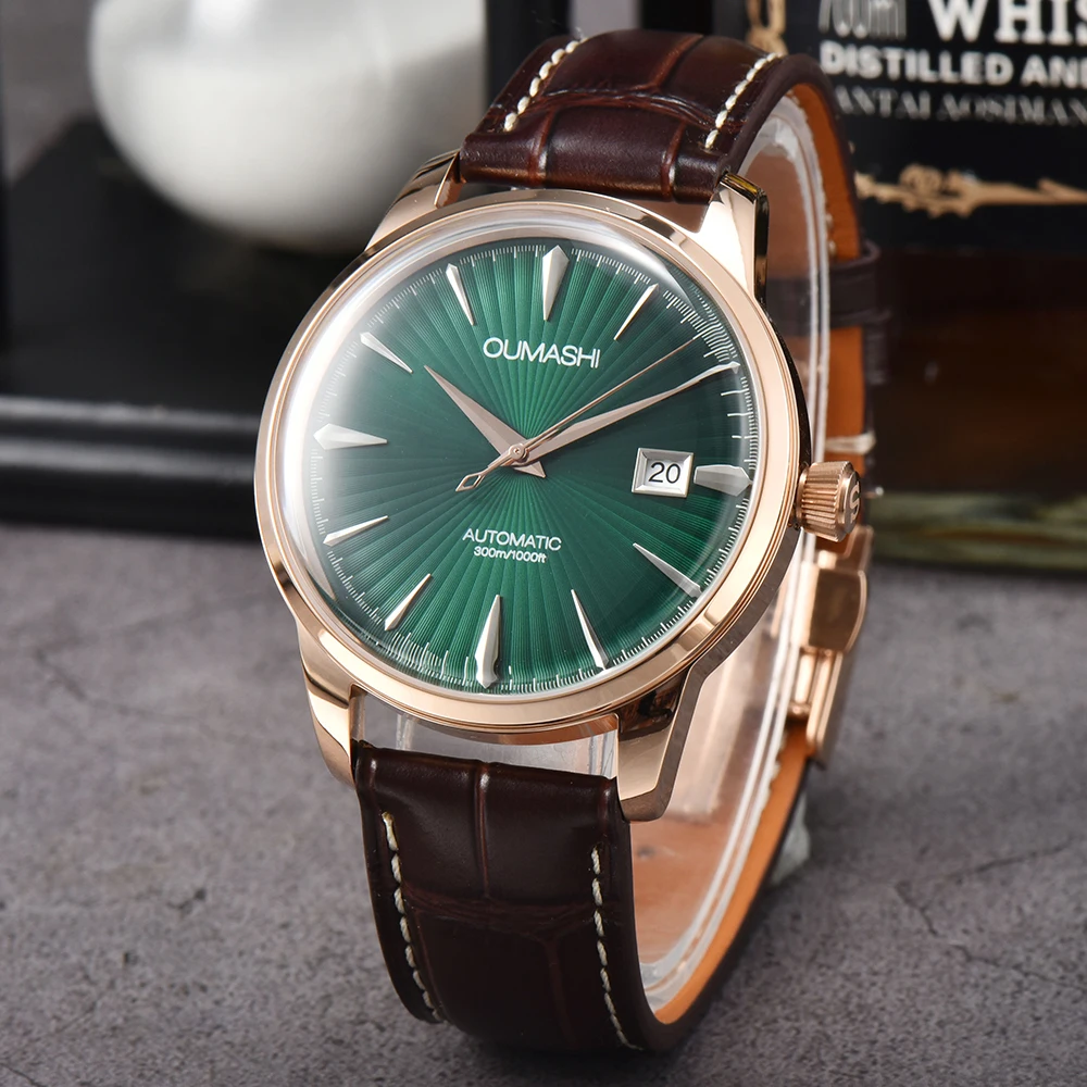 NH35 watch 40mm case 35mm Dial Hollow out cocktail style Stainless steel case and leather strap For NH35 Movement