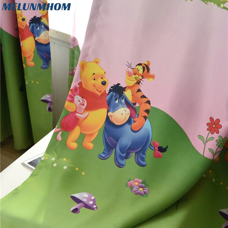 Melunmhom Pink/ Blue American Style Cartoon Character Bear Curtains for Kids Bedroom Children Window Treatments Custom Green Fab