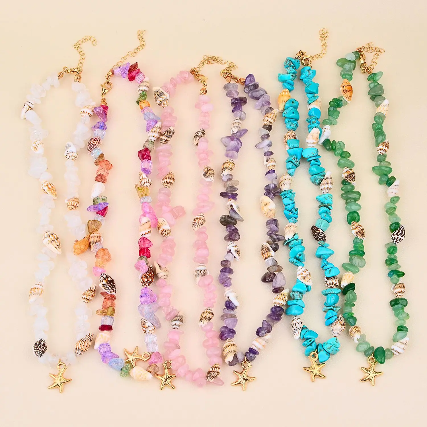 Bohe Sea Themed Starfish Bracelet Women Beach Conch Rice Pearl Turquoise Necklace Pendant Shell Crystal Beads Fashion Jewelry