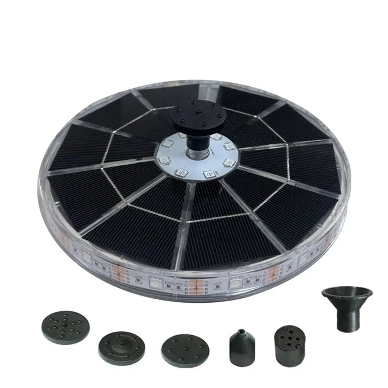 IALJ-Solar Water Fountain Pump With LED Light Ring Floating Fountain For Bird Bath Garden Pond Pool