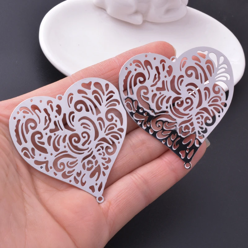 10pcs 53*50mm Brass  Heart Connector Charms  Rhodium plated Hearts Pendant DIY Jewelry Hang Accessories