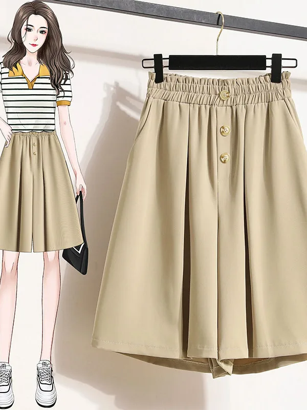 Slimming High Waist Wide Leg Pants Thin Five-Pointed Shorts Suit Loose Fitting Women's Clothing Pear Shaped plus Size