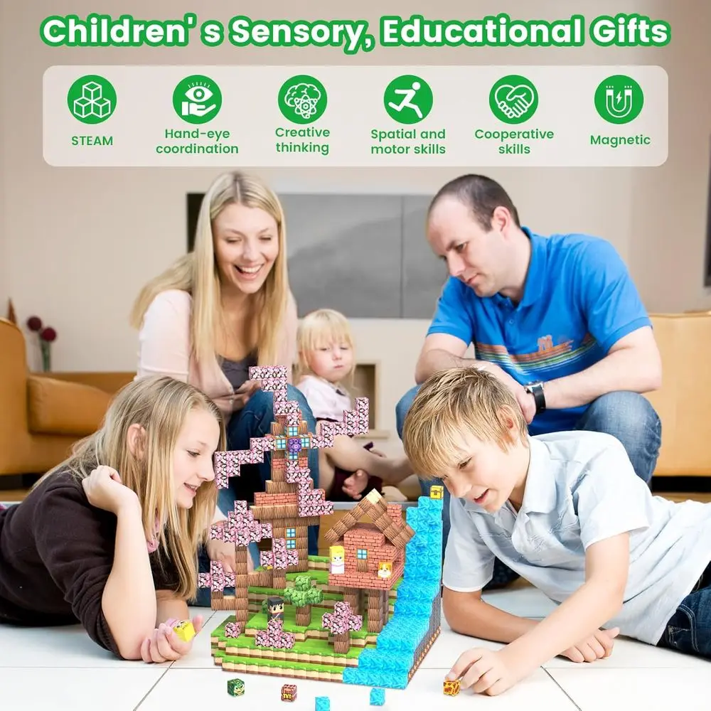 100피스 자석 블록 세트, 3세 이상 어린이를 위한 교육용 STEM 장난감, 남아 및 여아를 위한 이상적인 선물 (숲의 검)