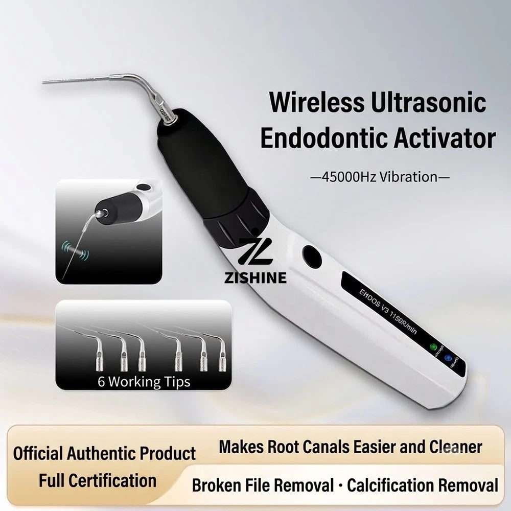 Dental Wireless Ultrasonic Root Canal Activator Handpiece Tool Set with 45kHz High Frequency 6pcs Pre-Bendable Autoclavable Tips