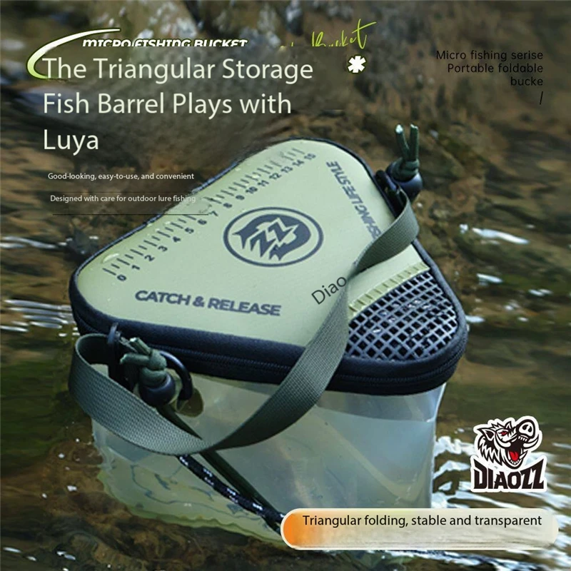 

Triangular Water Storage Bucket For Catching Fish, Transparent, Portable, Foldable, Breathable Protective Bucket For Fishing