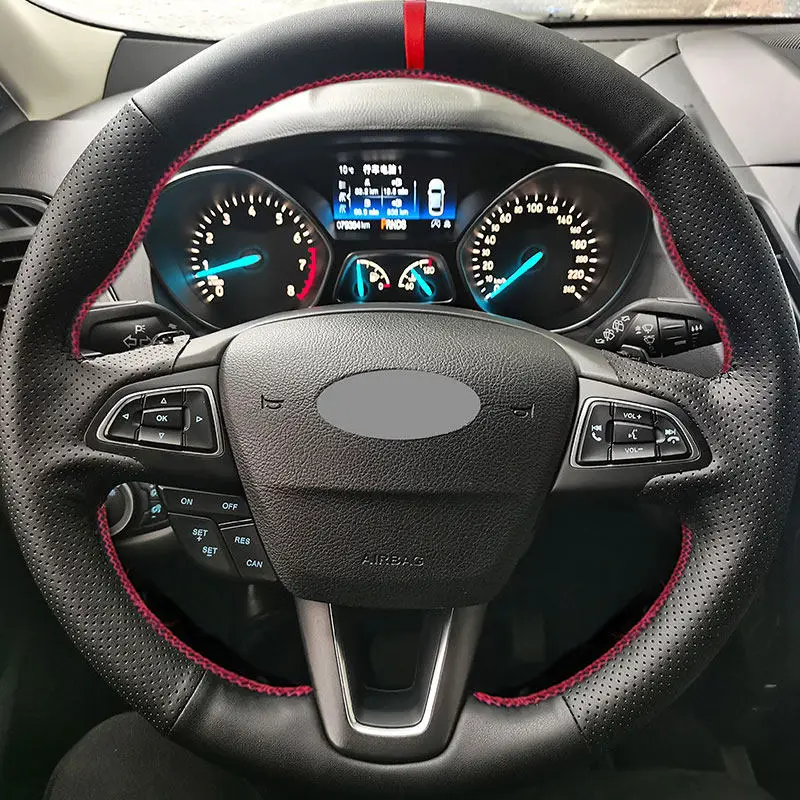 Braids on Car Steering Wheel For Ford Focus 3 2015 2016 2017 2018 Kuga Escape C-MAX Ecosport 2018 2019 Perforated Leather Cover