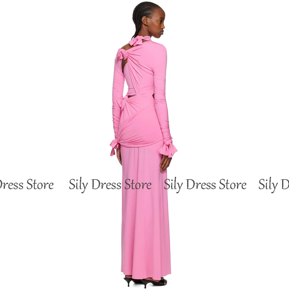 Chic Dresses for Special Occasions Spandex Sheath/Column Formal Evening Dress Pink High Collar Bows Pleat Party Dress Maxi 2025 image 2