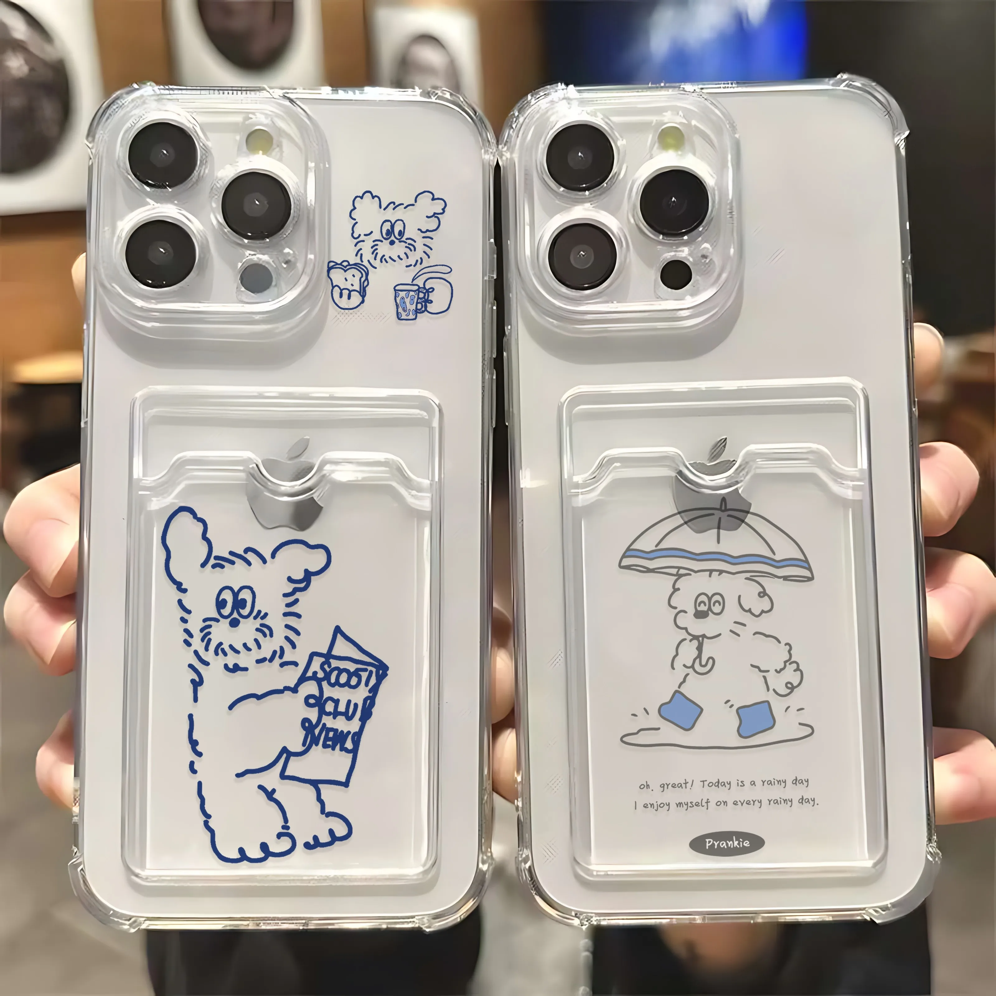 INS Korea ombrello line Dog Card Hold Case per iPhone 16 15 14 13 12 11 Mini Pro Max X XR XSMax 7 8 Plus SE20 Cover Anti-caduta