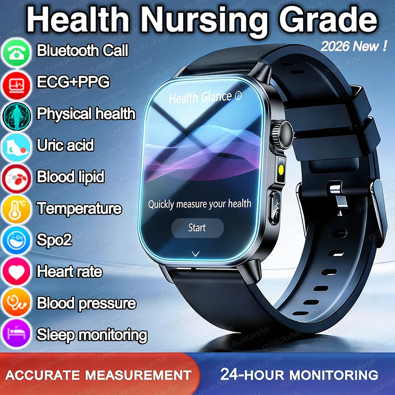 2026 New Precise Blood Pressure Smart Watch ECG+PPG Blood oxygen Heart rate Body Analysis Clock Uric Acid Lipid Smartwatch Men