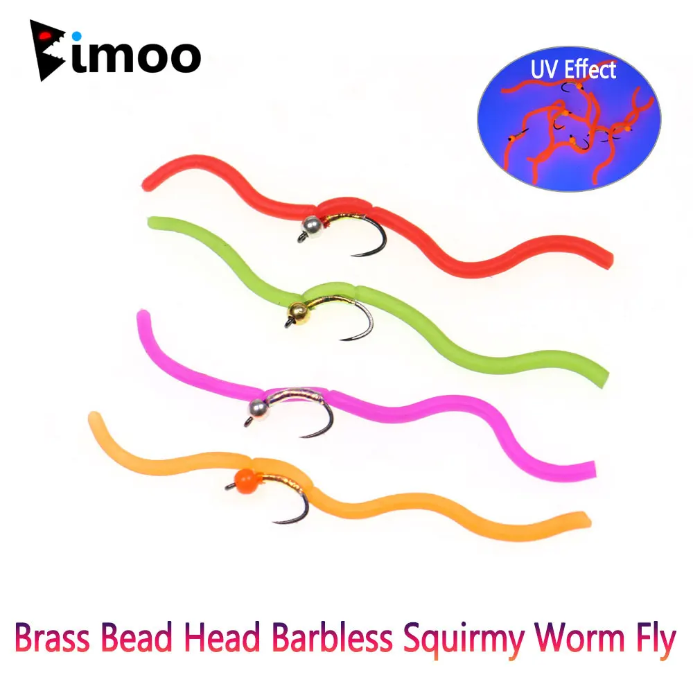 Bimoo 6/8PCS # 14 cabeza de cuentas de latón sin púas Squirmy gusano mosca fregadero rápido San Juan gusano mosca húmeda para trucha Grayling Señuelos de pesca
