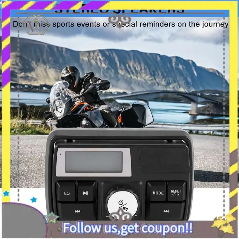 

ABXV-Motorcycle Audio MP3 Radio Sound System Stereo Speakers Bluetooth Waterproof FM 5 EQ Functions LCD Display USB/SD/TF