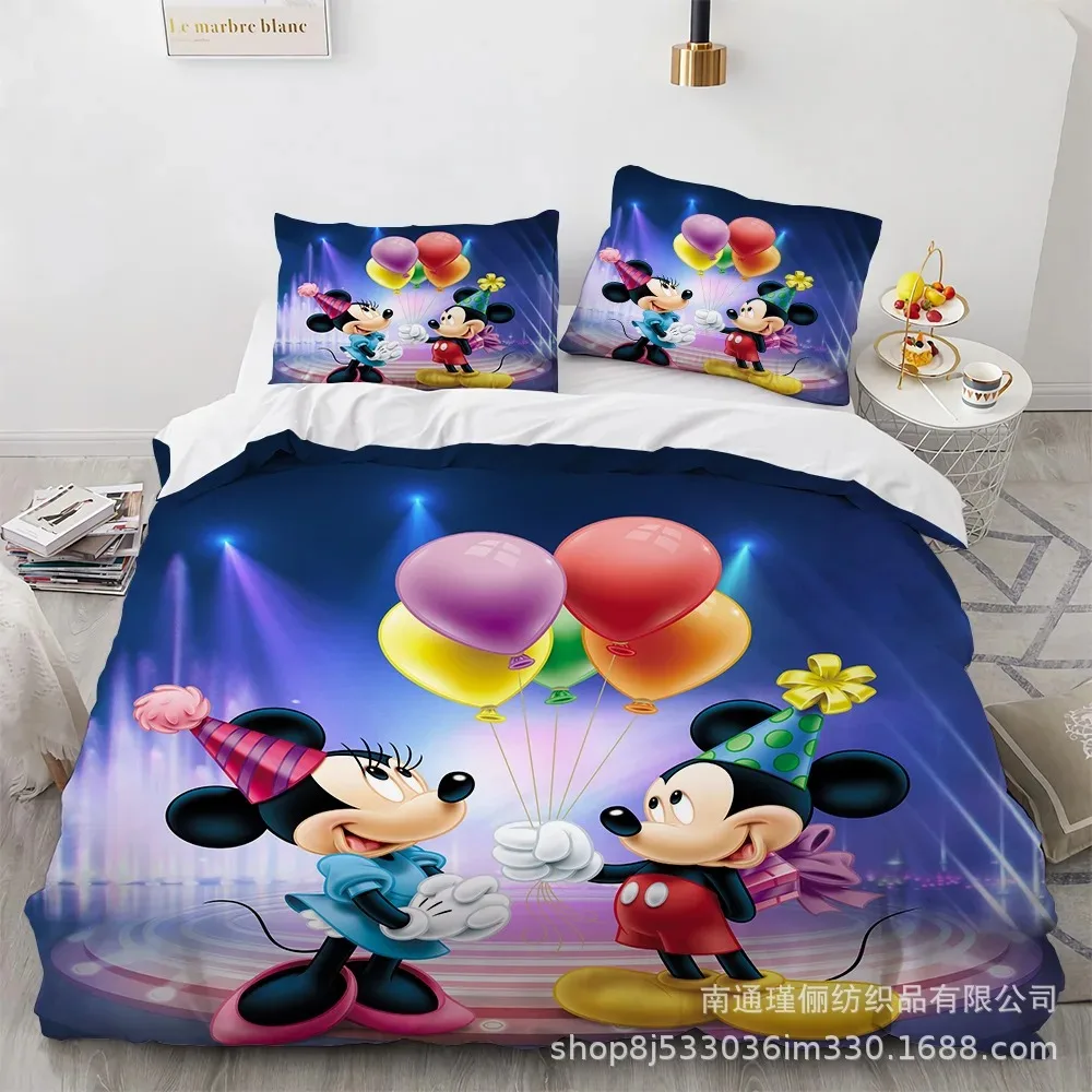 Cute Mickey Minnie Mouse Bedding Sets Comforter Quilt Bed Cover Duvet Cover Pillow Case 2-3 Pieces Sets Kids Adult Size