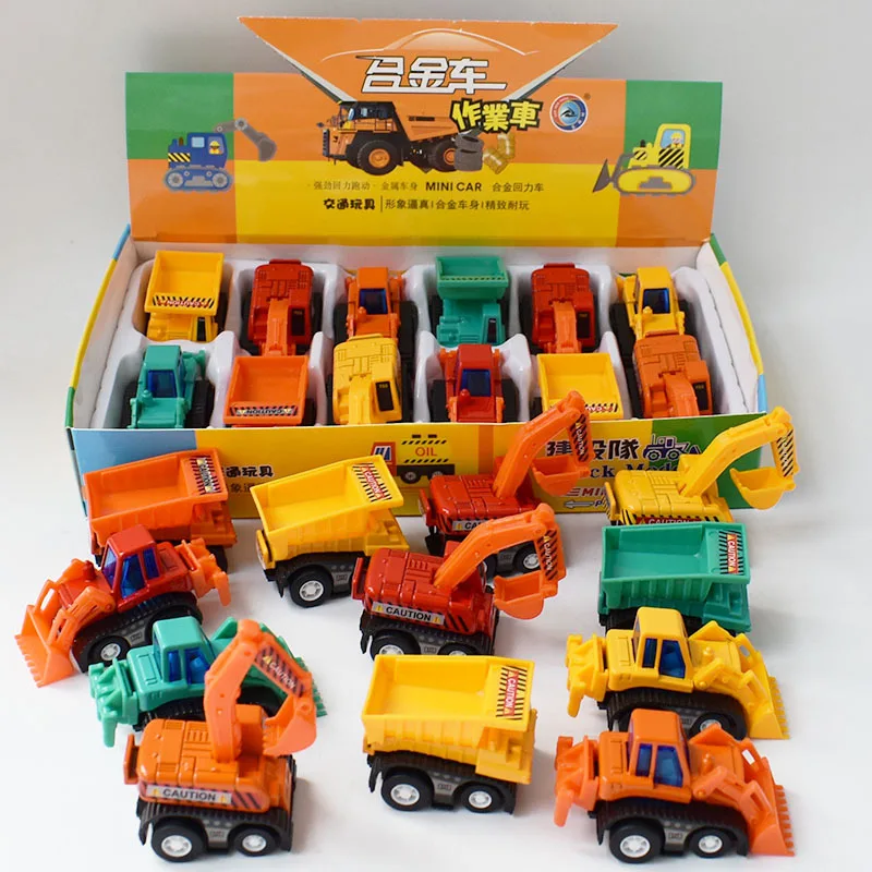 Alloy pull back mini construction vehicle set model,excavator dumper toy,bulldozer toy,12pc/lot transporter,free shipping