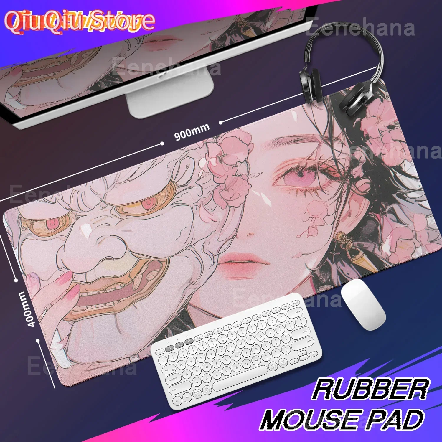 

PC Gamer Computer Light Pink Mouse Pad Devil Mask Rubber Mousepad Japanese Girl Gaming Table mat Office HD Print XXL Desk Mat