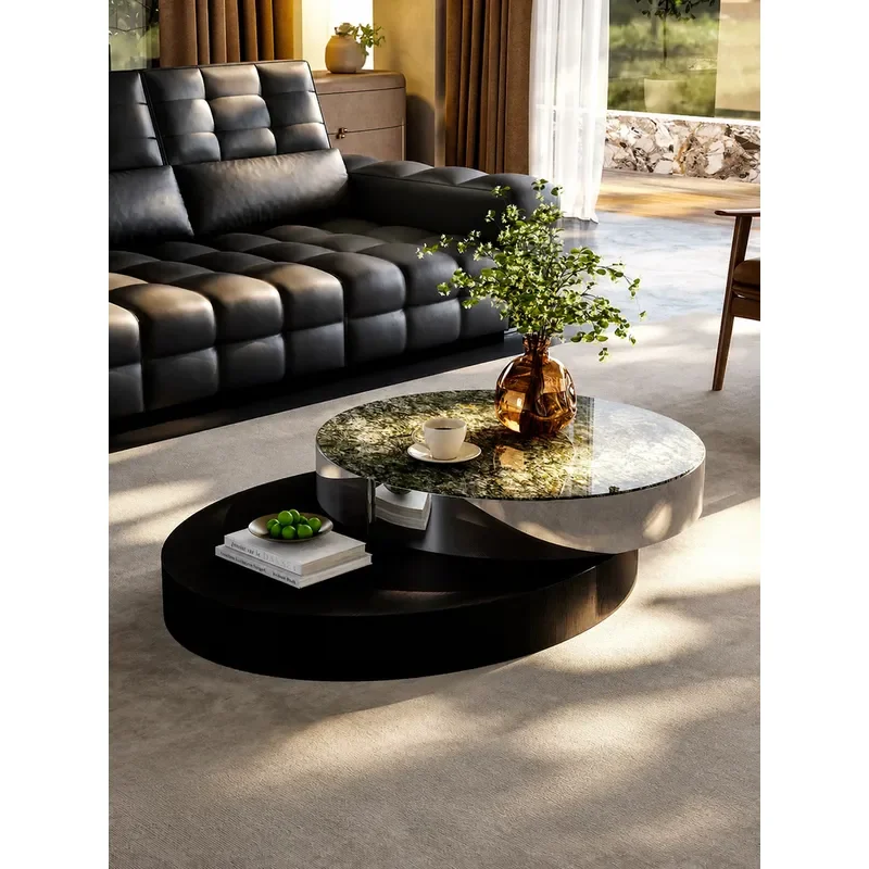 Italian Minimalist Marble Coffee Table Modern Light Luxury Living Room Furniture High End Special Shaped Rotatable Center
