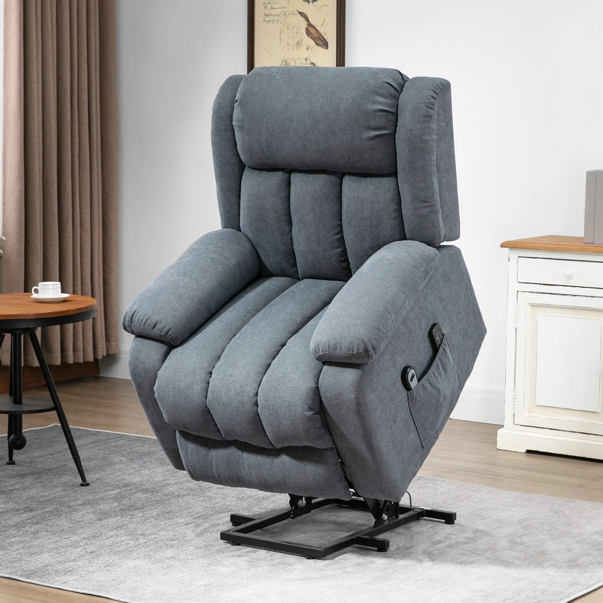 Lift Chair with Massage for Elderly Big and Tall, Linen Recliner Sofa, Grey