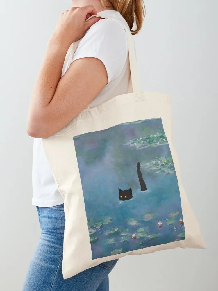 Cat Print Monet Waterlily Tote Bag Shopper tote bag screen Lady bags Tote Bag