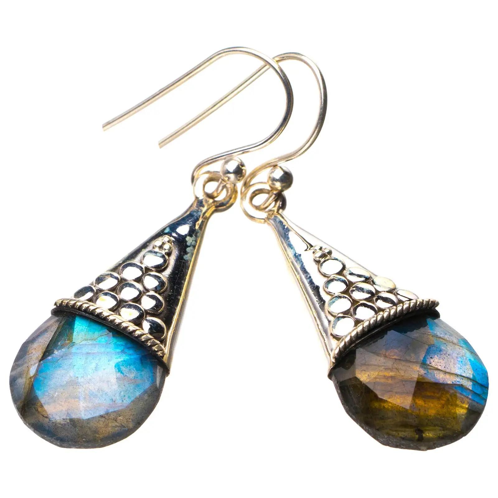 

StarGems® Natural Blue Fire Labradorite Handmade 925 Sterling Silver Earrings 1.5" D7740