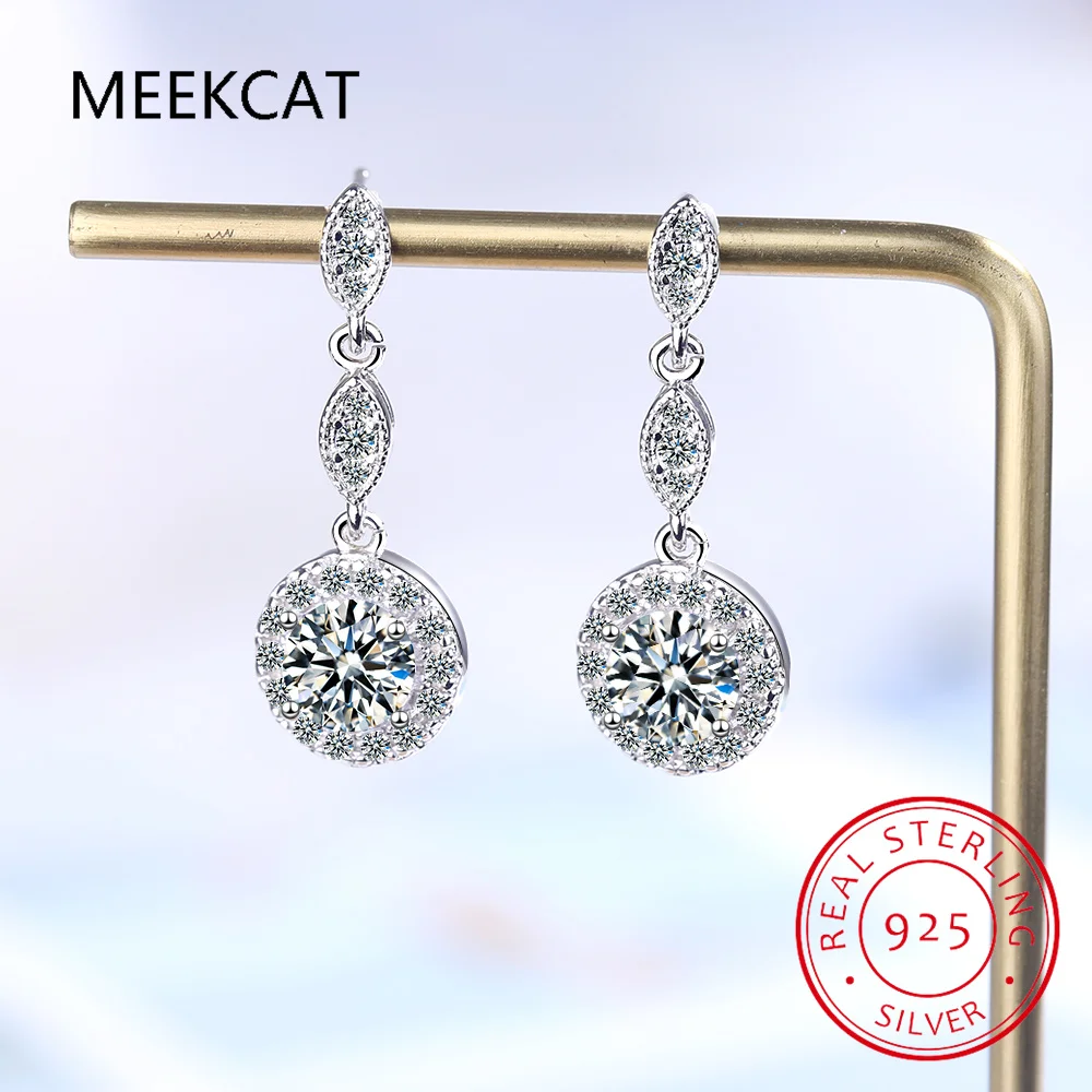 Real 3 Carat D Color Moissanite Round Drop Earrings For Women 100% 925 Sterling Silver Sparkling Wedding Party Fine Jewelry