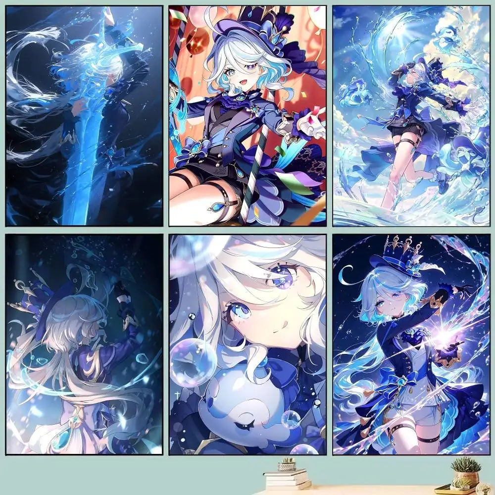 Anime Game Genshin Impact Furina Posters Self Adhesive Waterproof Ideal For Living Room Bedroom Bar Decoration