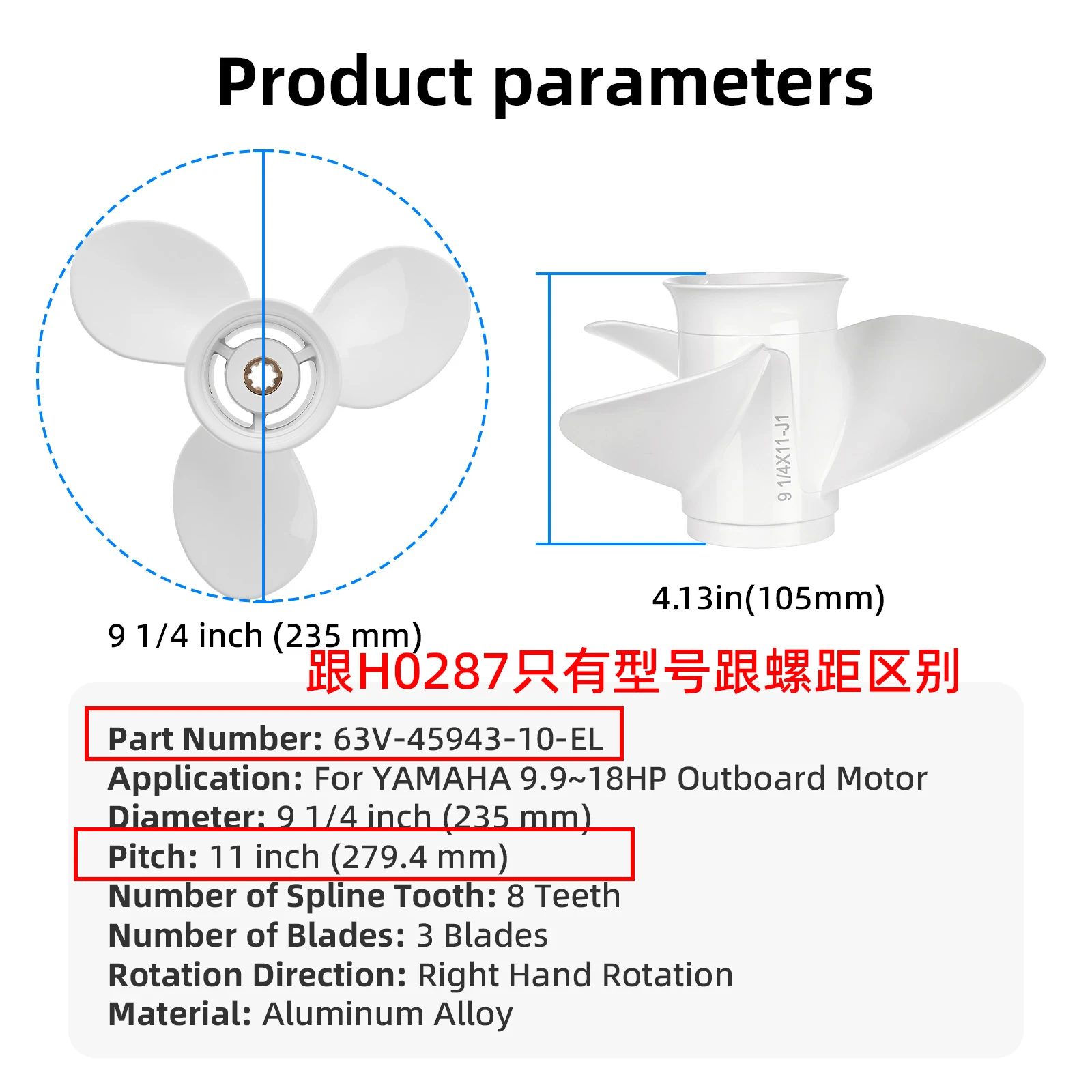 For Yamaha 9.9hp 15hp 20hp Outboard Propeller 9 1/4*11 Boat Motor Aluminum Alloy Screw Ship Marine Engine Parts 3 Blade 8 Spline