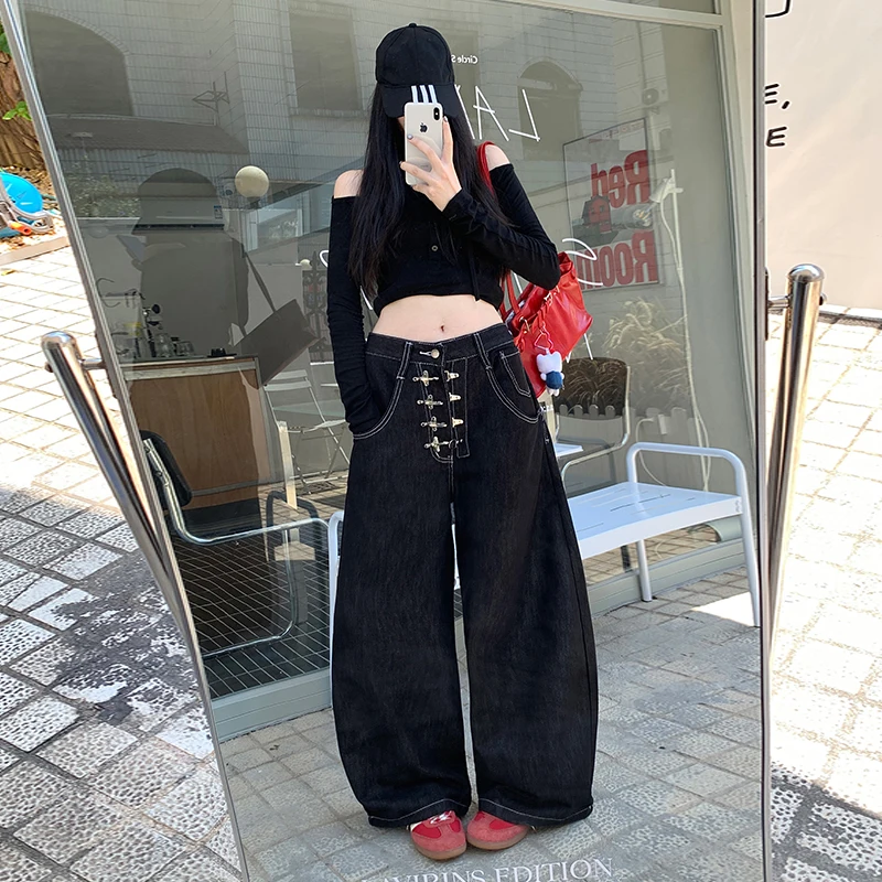 Y2k ملابس جينز للمرأة فضفاضة واسعة الساق المتعثرة غسلها عالية الخصر بنطلون الشارع الشهير السراويل الطويلة غير رسمية