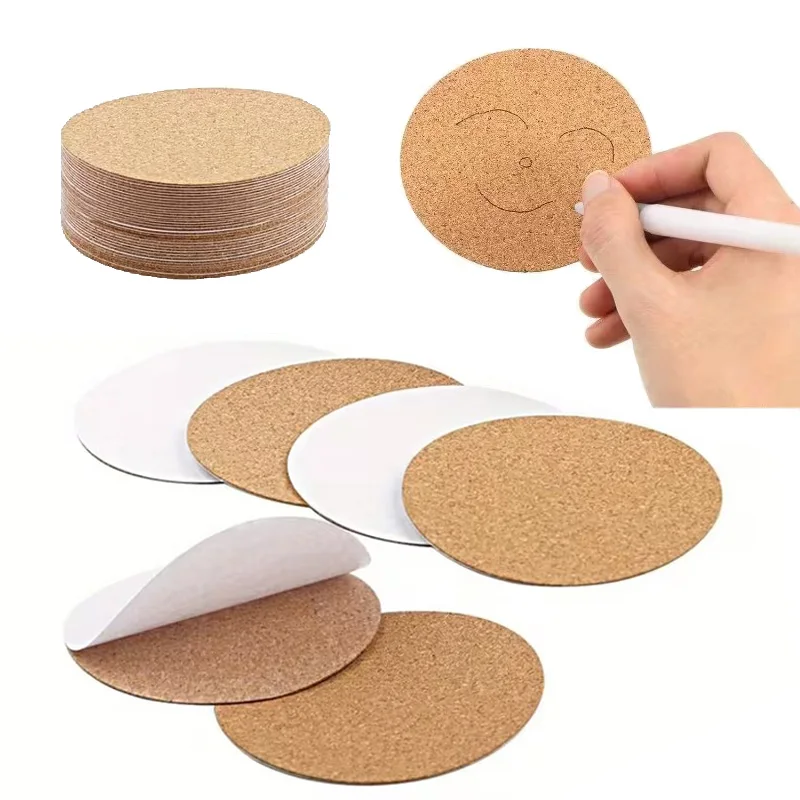 20/40Pcs Round Cork Coasters Self-Adhesive Natural Cork Pads, Heat Resistant Non-Slip Drink Coasters for Tabletop Protection TMZ