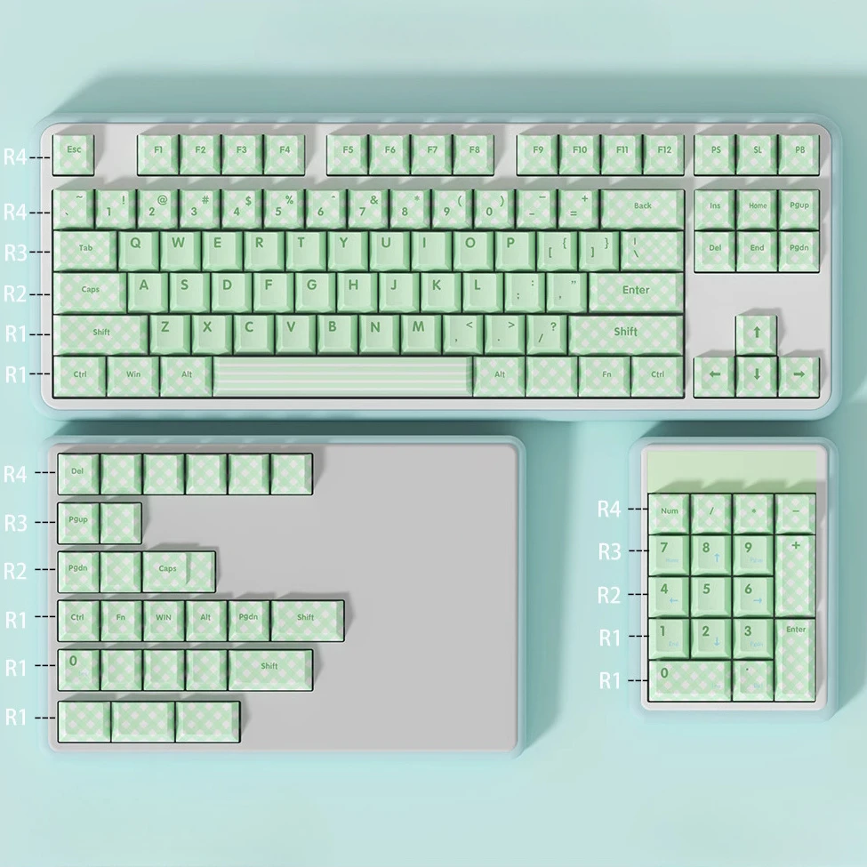 Matcha Mint Fresh Light Green Plaid Keycap PBT Original 68 87 98 99 Mechanical Keyboard Cap
