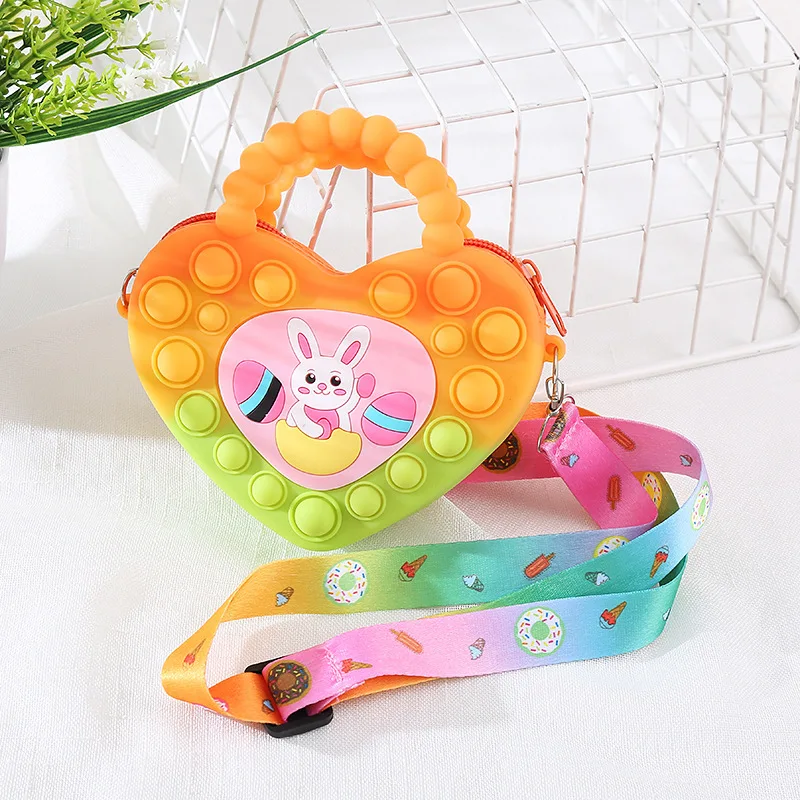 1pc Heart Cute Rabbit Silicone Shoulder Bag, Jelly Storage Bag Pop Bubble Purse, Coin Purse For Girls, Ideal choice for Gifts