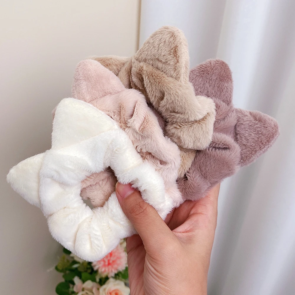 Fluffy Cloth Large Hair Ties Women Ponytail Holder Cat Ear Hair Hoop Rubber Elastic Head Rope Scrunchies Girl Hair Accessoires