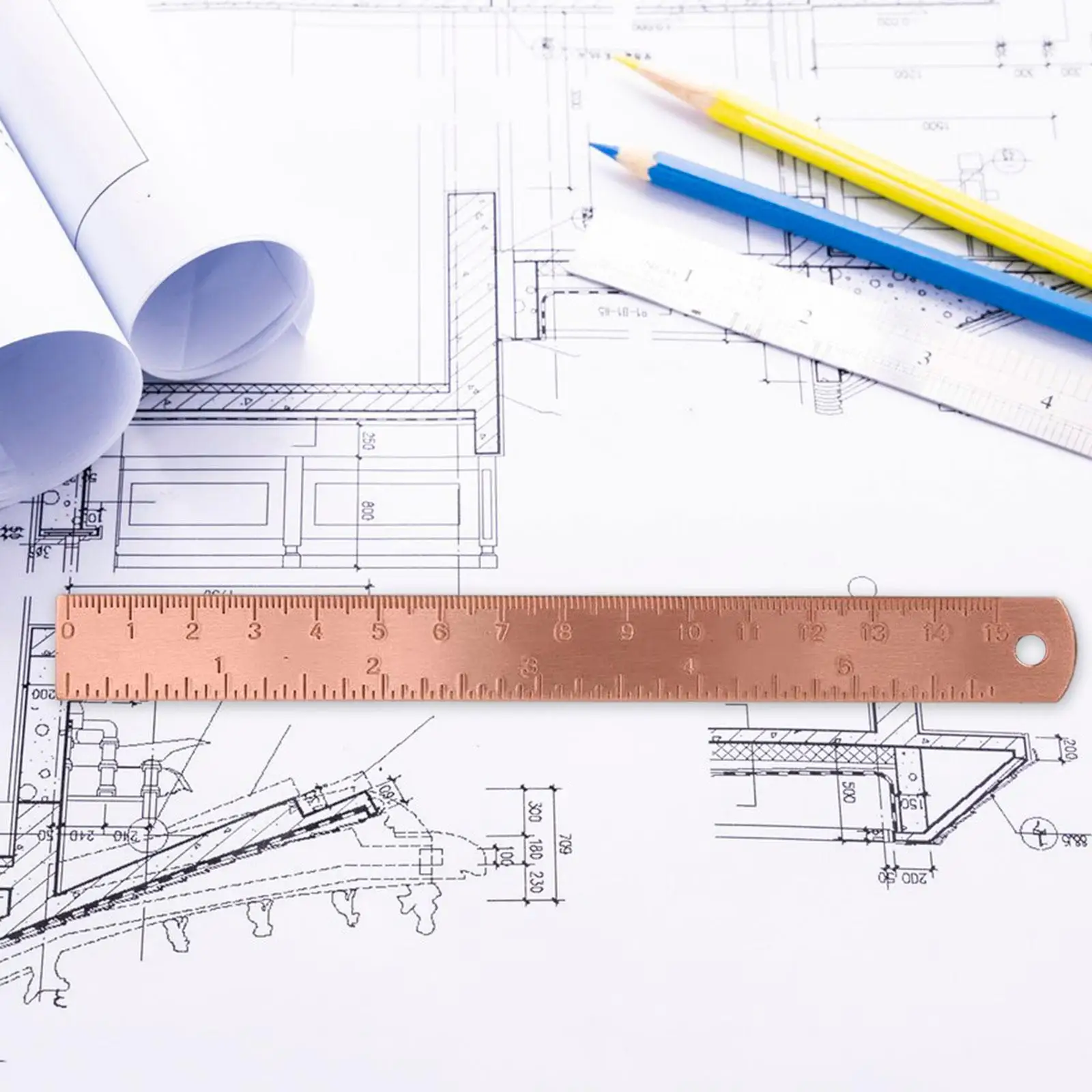Strumento di misurazione righello in rame Righello dritto multiuso per disegnare