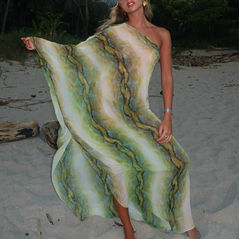 Robe maxi sexy fluide pour femmes, imprimé animal, couvertures de bikini, fête de vacances, robe de plage longue, été, 2024