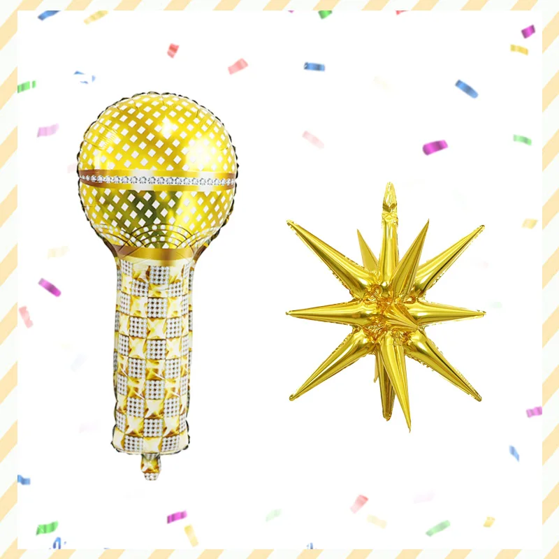 Disco themed balloon set microphone explosion star balloon suitable for hip hop theme 90s 80s party birthday party decoration