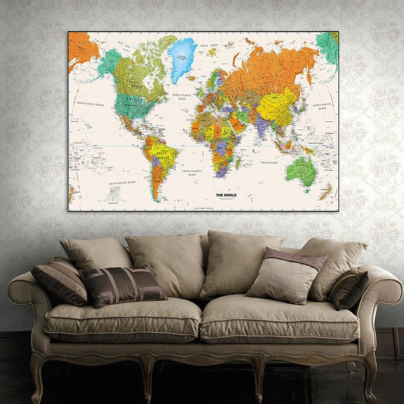 Map of The World Retro Art Poster Decorative Canvas Painting Wall Unframed Print Living Room Home Decor School Supplies 120*80cm