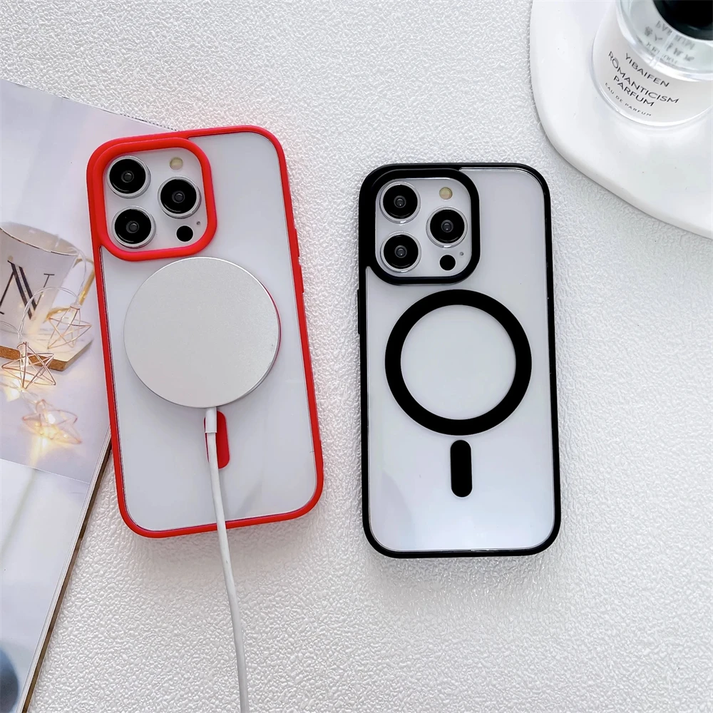 Luxury Shockproof Magsafe Wireless Charge Case for iPhone 15 14 Plus 13 12 Mini 11 Pro X XR XS Max Clear Magnetic Bumper Cover