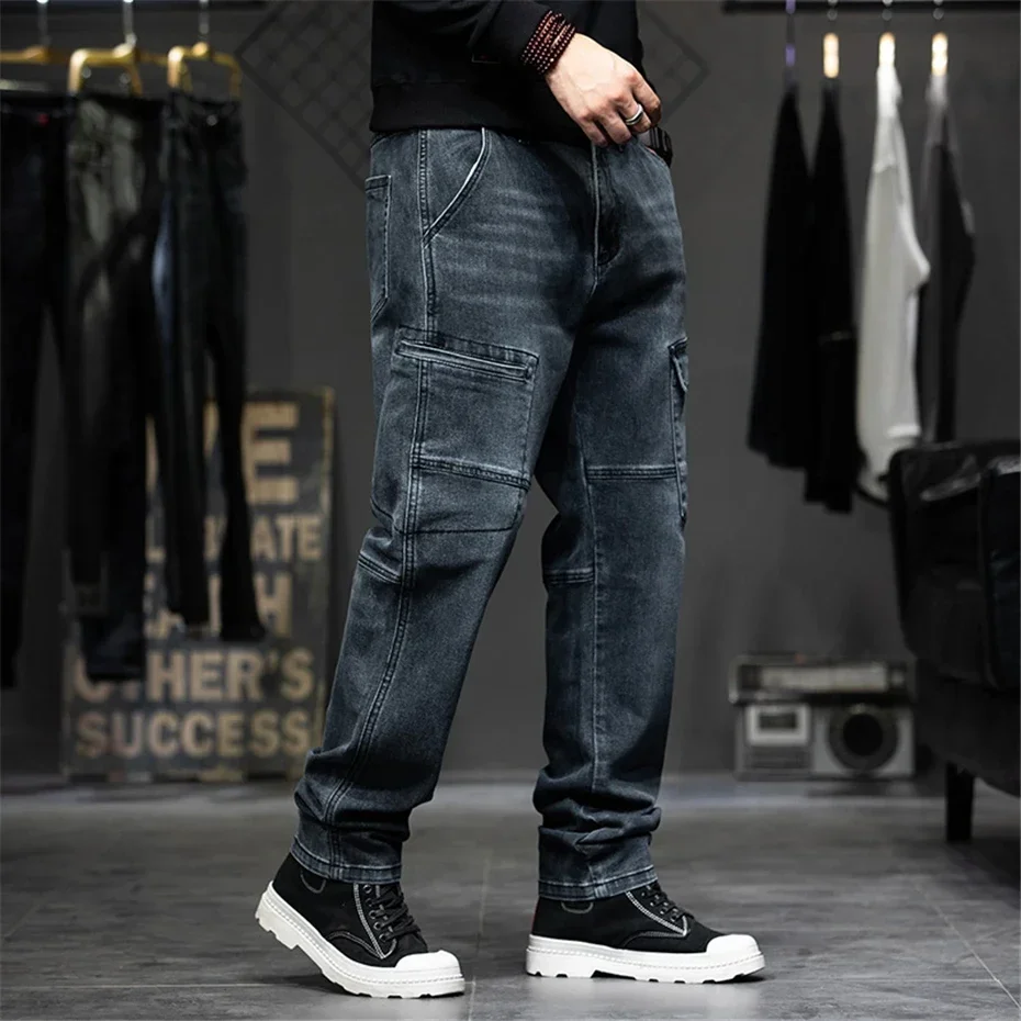 Baggy Jeans Men Plus Size 40 44 Denim Pants Fashion Pockets Cargo Jeans Pants Streetwear Loose Trousers Male Big Size Bottoms