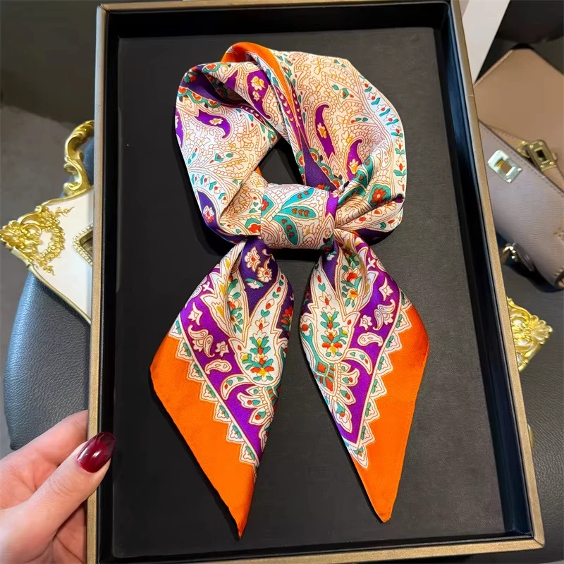 Mode Paisley Print Seide Haarbänder Schal Frauen 2025, Neue Elegante Bandana Halstuch Kopf Bands Foulard Weibliche Schals – Detail 8