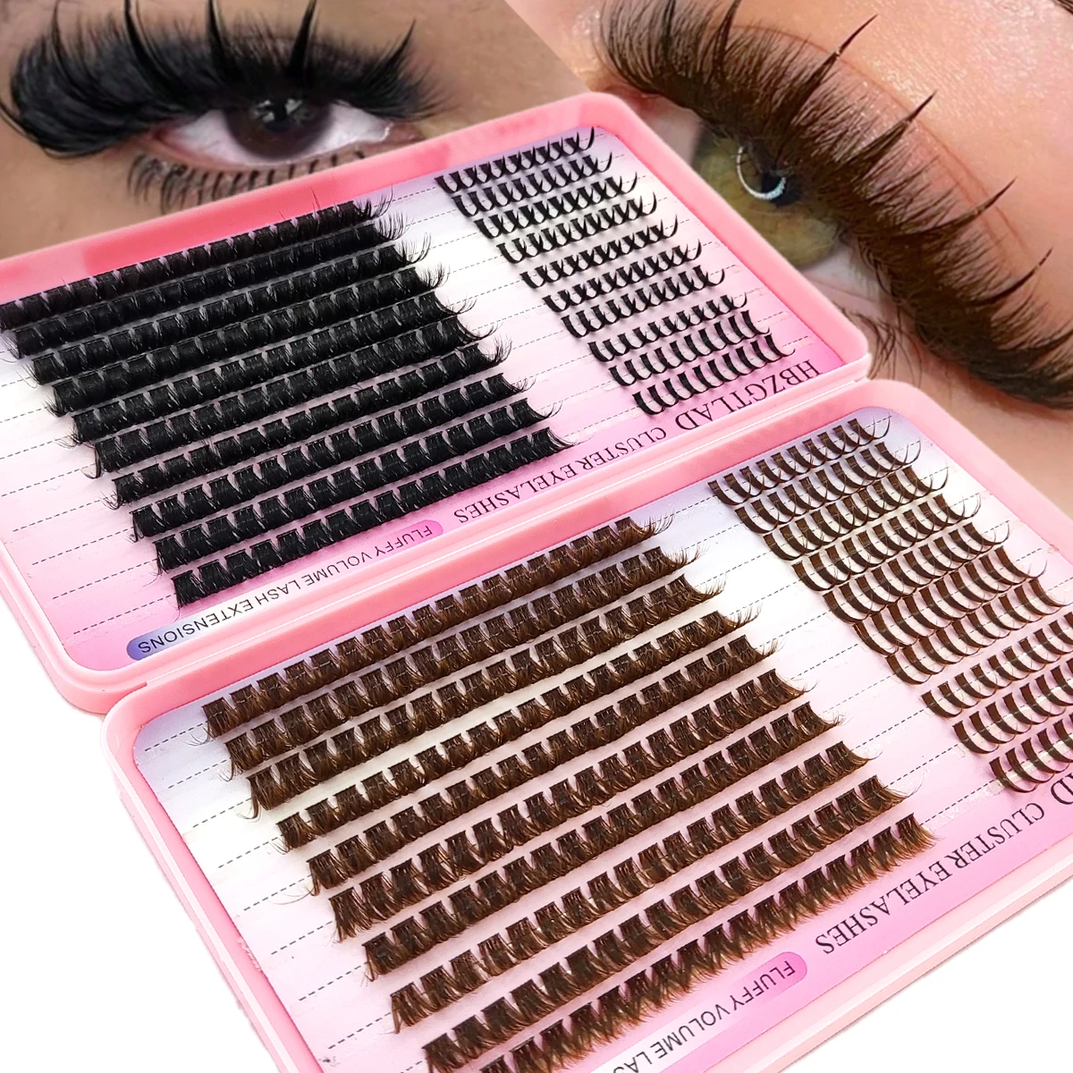 HBZGTLAD Eyelash Book Bottom+Spiky Eyelash Clusters Black and Brown Eyelash Clusters 60-160D Eyelash Clusters Extended False Eye