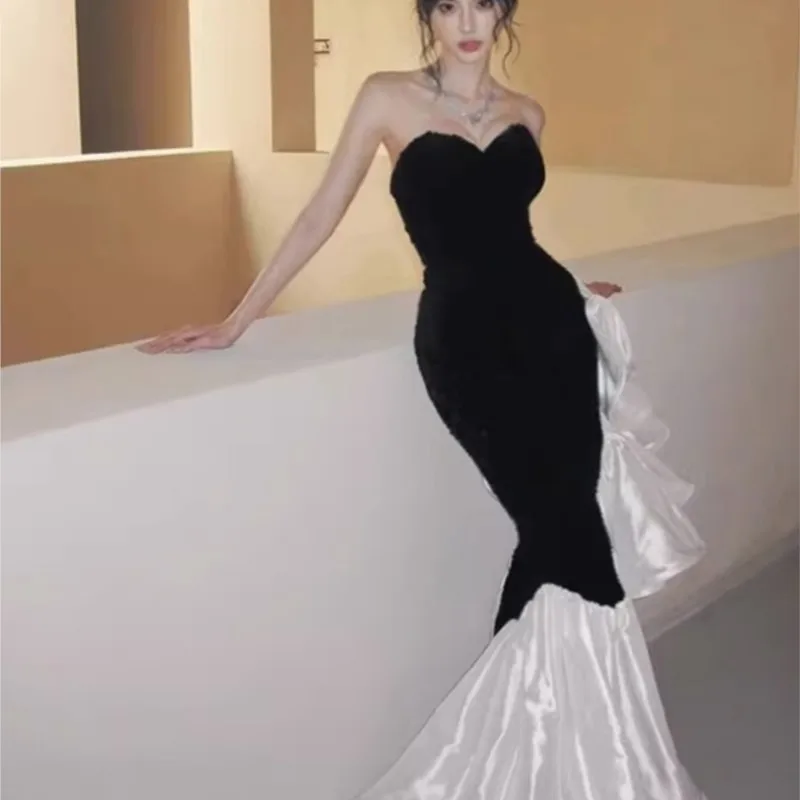 Light luxury minority banquet toasting morning gown woman breast fish tail dress