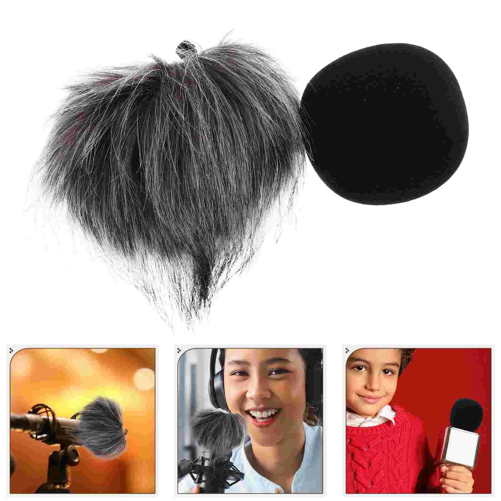

2pcs Microphone Furry Muff Sponge Wind Noise Reduction Microphone Windscreen Sponge Recorder Accessory