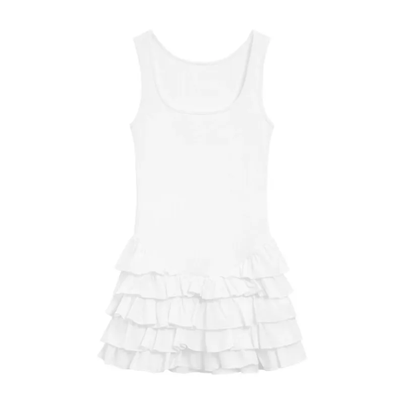 Pure Desire Style gâteau noir col carré débardeur robe à bretelles taille d'été dentelle épissage épicé fille jupe courte