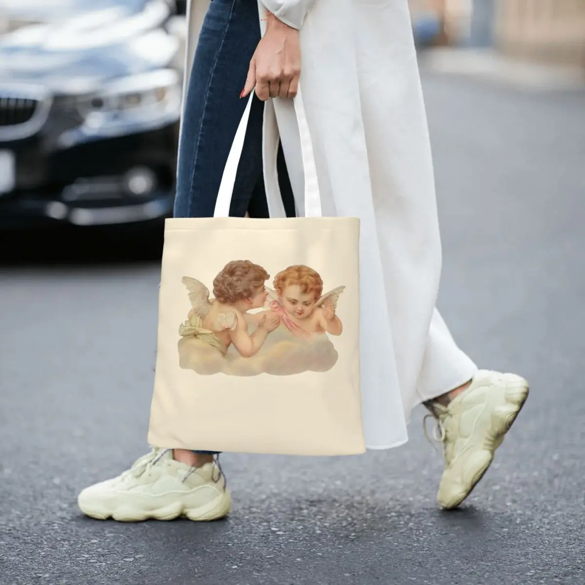 Querubins unisex Kids Angel Tote Bags, Saco de mercearia de grande capacidade para senhora, bolsas